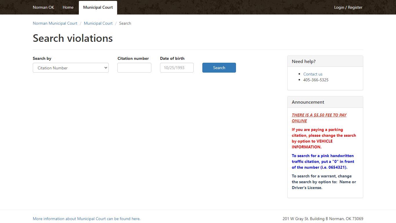 Search - Search violations - Municipal Court - Norman ...